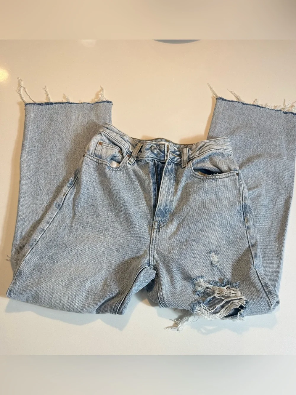 PacSun 90’s Boyfriend Distressed High Rise WideLeg Jeans Light Wash RawHem Sz26